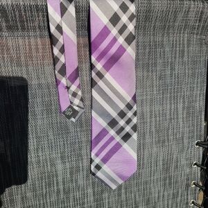 Calvin Klein 100% Silk Lavender and Gray‎ Plaid Tie CK SILK